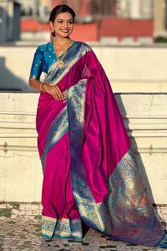 Magenta color heavy  woven paithani gala designer soft silk saree