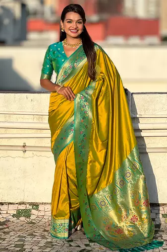 Mahendi color heavy  woven paithani gala designer soft silk saree