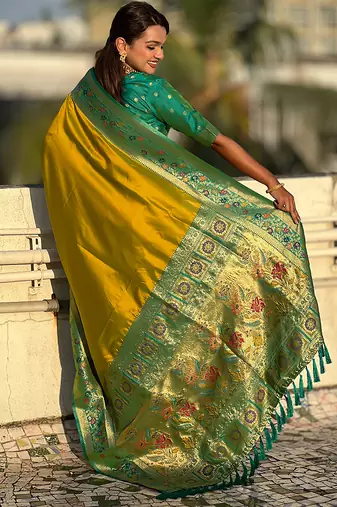 Mahendi heavy woven paithani gala soft silk blend saree