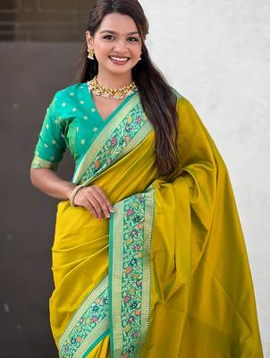 Mahendi heavy woven paithani gala soft silk blend saree 3