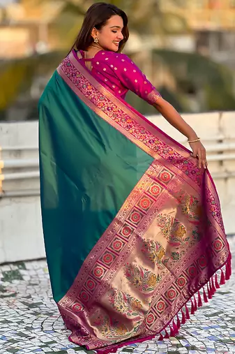 Rama heavy woven paithani gala soft silk blend saree