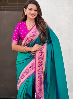 Rama heavy woven paithani gala soft silk blend saree 3