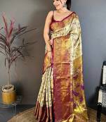  Cream Color Weaving  Zari Border silk saree 