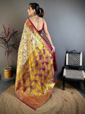  Cream Color Weaving  Zari Border art silk saree  4