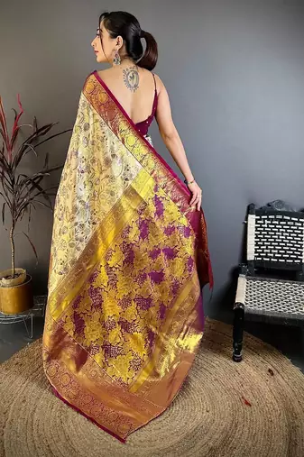  Cream Color Weaving  Zari Border art silk saree 