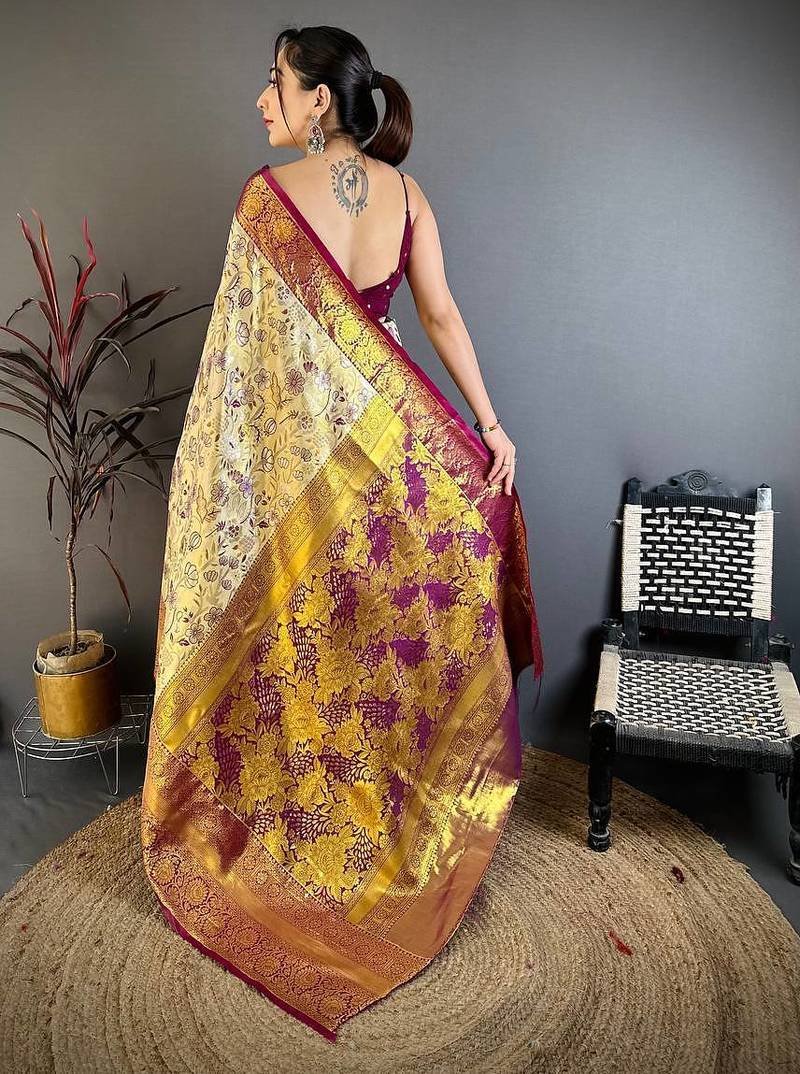  Cream Color Weaving  Zari Border silk saree 