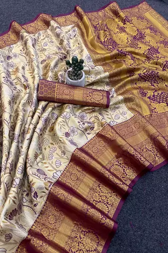  Cream Color Weaving  Zari Border art silk saree 