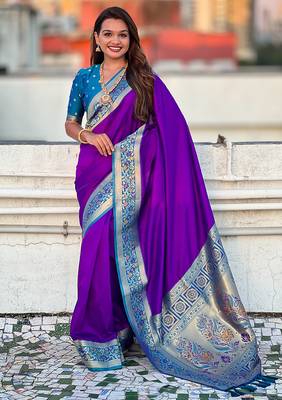 Purple heavy woven paithani gala soft silk blend saree 1