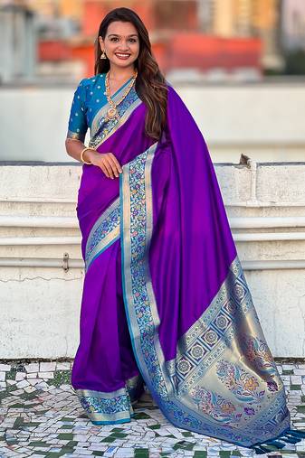 Purple color heavy  woven paithani gala designer soft silk saree
