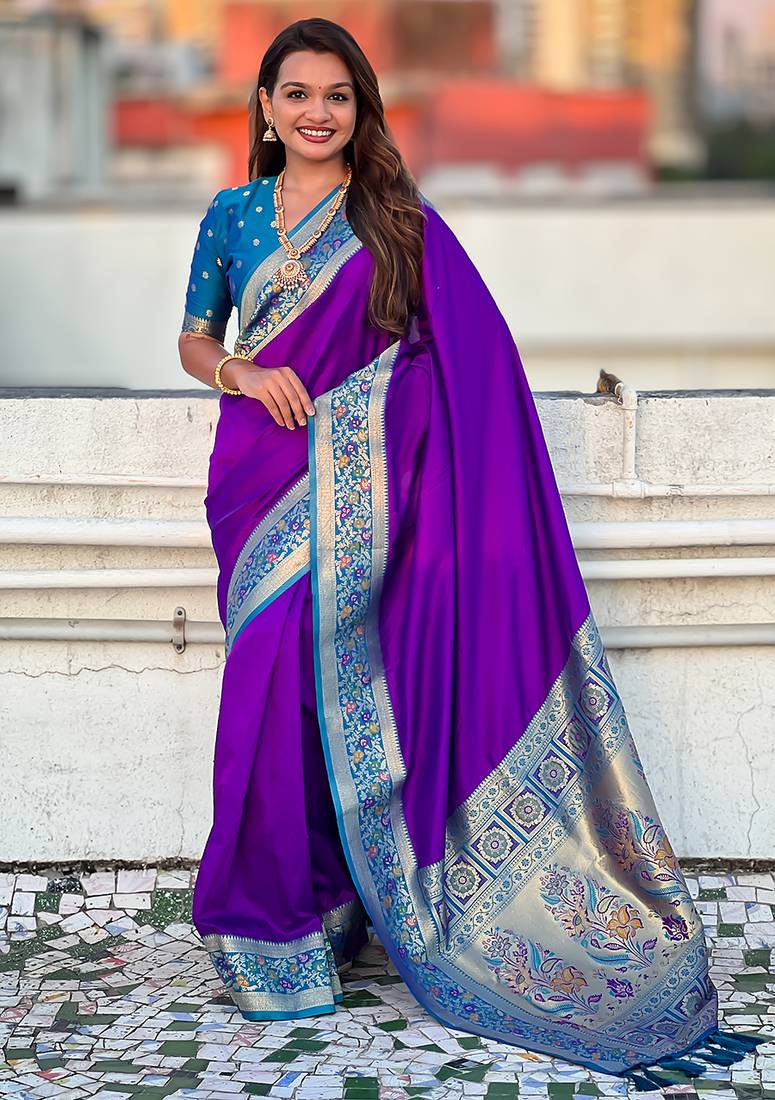 Purple color heavy  woven paithani gala designer soft silk saree