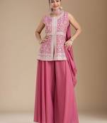 Pink color star georgette party wear designer peplum sharara set