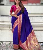 Violet color heavy  woven paithani gala designer soft silk saree