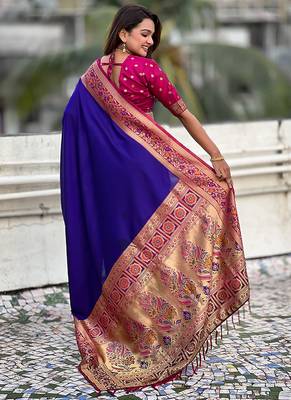 Violet heavy woven paithani gala soft silk blend saree 2