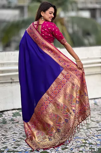 Violet heavy woven paithani gala soft silk blend saree