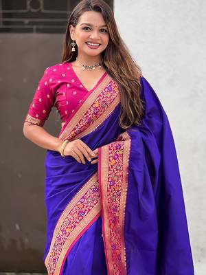 Violet heavy woven paithani gala soft silk blend saree 3
