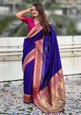 Violet heavy woven paithani gala soft silk blend saree 4
