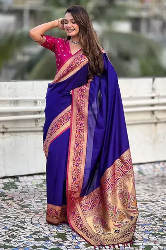 Violet heavy woven paithani gala soft silk blend saree