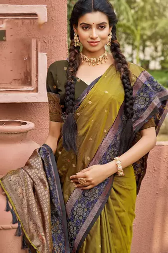 Mahendi smart and ethnic woven soft silk blend saree