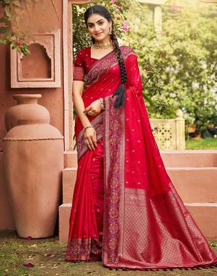 Pink smart and ethnic woven soft silk blend saree 1