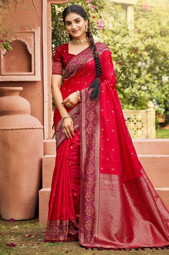 Pink color smart and ethnic woven designer soft silk saree