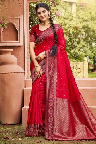 Pink color smart and ethnic woven designer soft silk saree