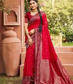 Pink color smart and ethnic woven designer soft silk saree