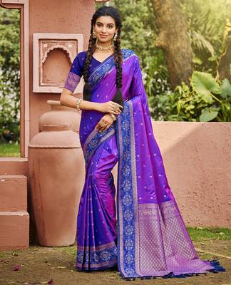 Purple smart and ethnic woven soft silk blend saree 1