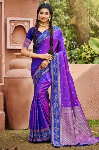 Purple color smart and ethnic woven designer soft silk saree