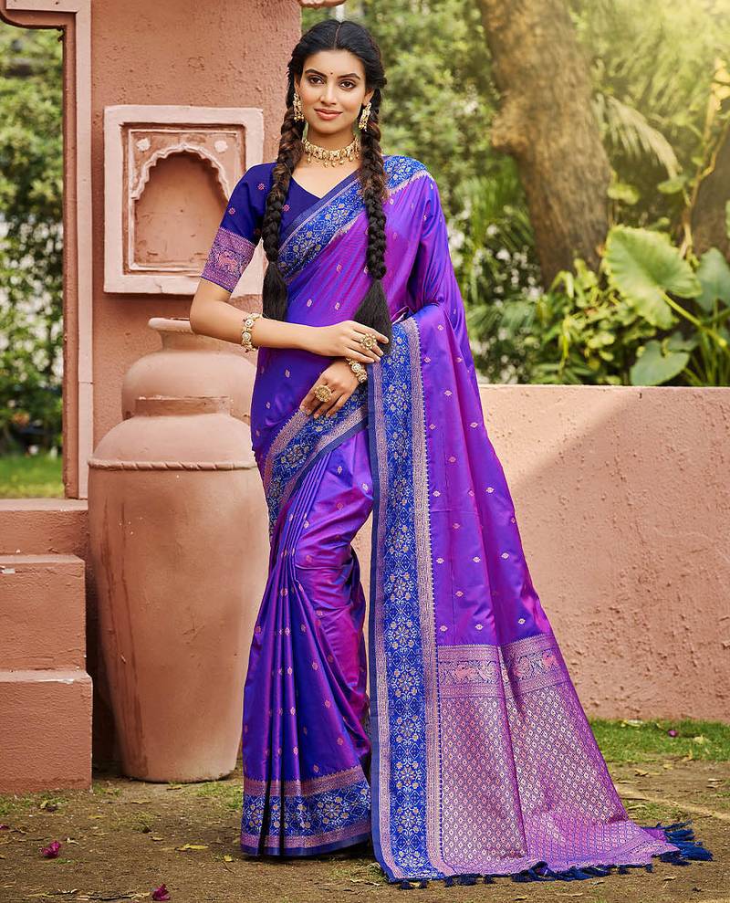 Purple color smart and ethnic woven designer soft silk saree