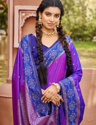 Purple smart and ethnic woven soft silk blend saree 2