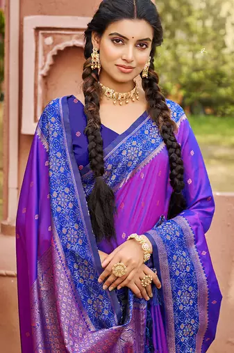 Purple smart and ethnic woven soft silk blend saree