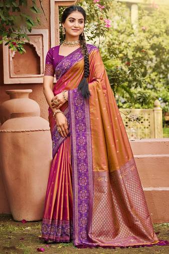 Rust color smart and ethnic woven designer soft silk saree