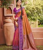 Rust color smart and ethnic woven designer soft silk saree