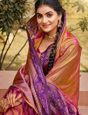 Rust smart and ethnic woven soft silk blend saree 2
