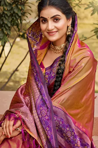 Rust smart and ethnic woven soft silk blend saree