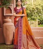 Orange color smart and ethnic woven designer soft silk saree