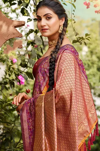 Orange smart and ethnic woven soft silk blend saree