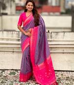 Lavender color woven meenakari ikkat designer patola silk saree