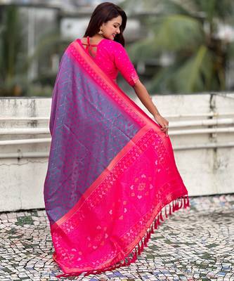Lavender woven meenakari ikkat patola silk blend saree 2