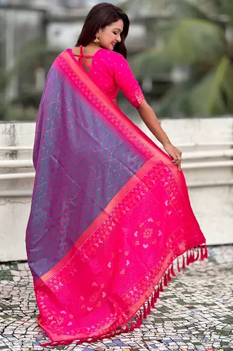 Lavender woven meenakari ikkat patola silk blend saree