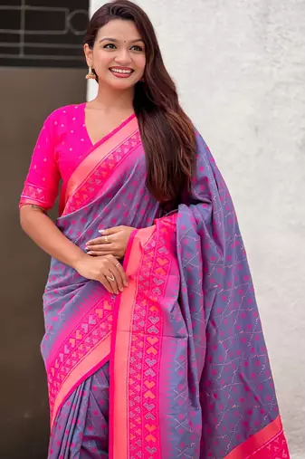 Lavender woven meenakari ikkat patola silk blend saree