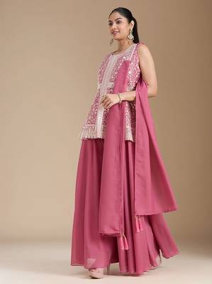 Pink color star georgette party wear  peplum sharara set 2