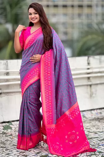 Lavender woven meenakari ikkat patola silk blend saree