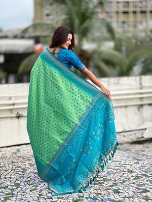 Pista woven meenakari ikkat patola silk blend saree 2
