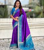 Purple color woven meenakari ikkat designer patola silk saree