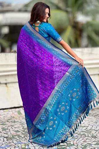 Purple woven meenakari ikkat patola silk blend saree