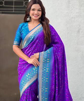 Purple woven meenakari ikkat patola silk blend saree 3
