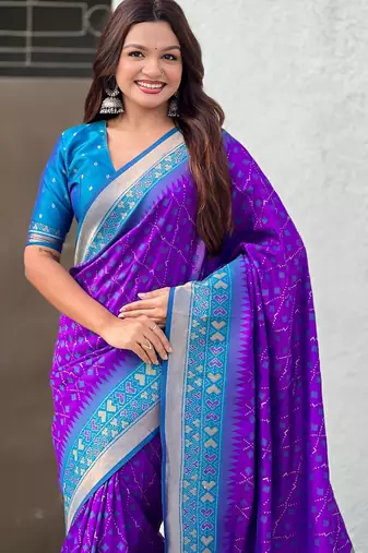 Purple woven meenakari ikkat patola silk blend saree