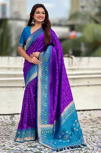 Purple woven meenakari ikkat patola silk blend saree