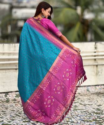 Sky blue woven meenakari ikkat patola silk blend saree 2